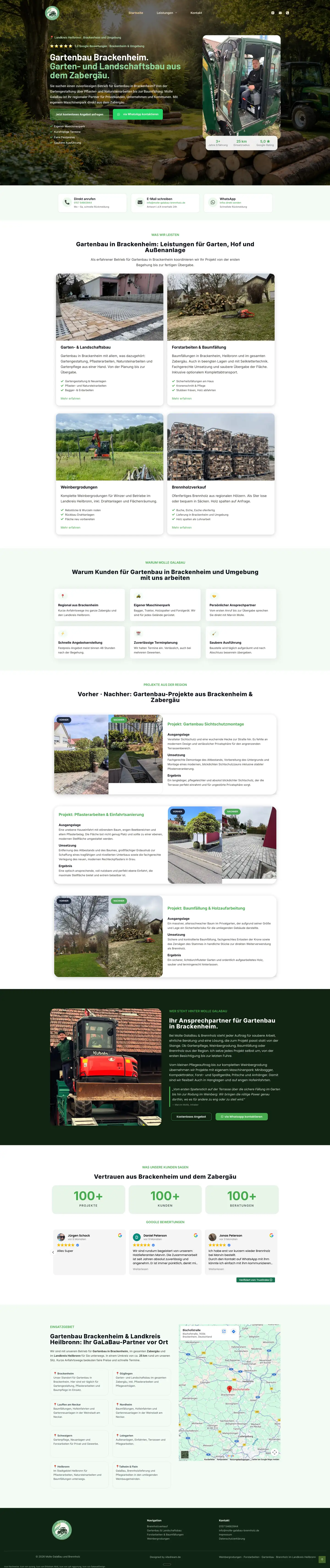 Full-Page Screenshot einer von SiteDream erstellten Website für Gartenbau und Landschaftsbau in Brackenheim mit Vorher-Nachher-Projektgalerie.